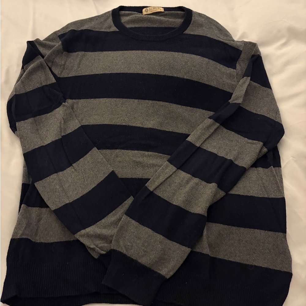 J. Crew Men's Navy and Gray Striped Crewneck Sweater